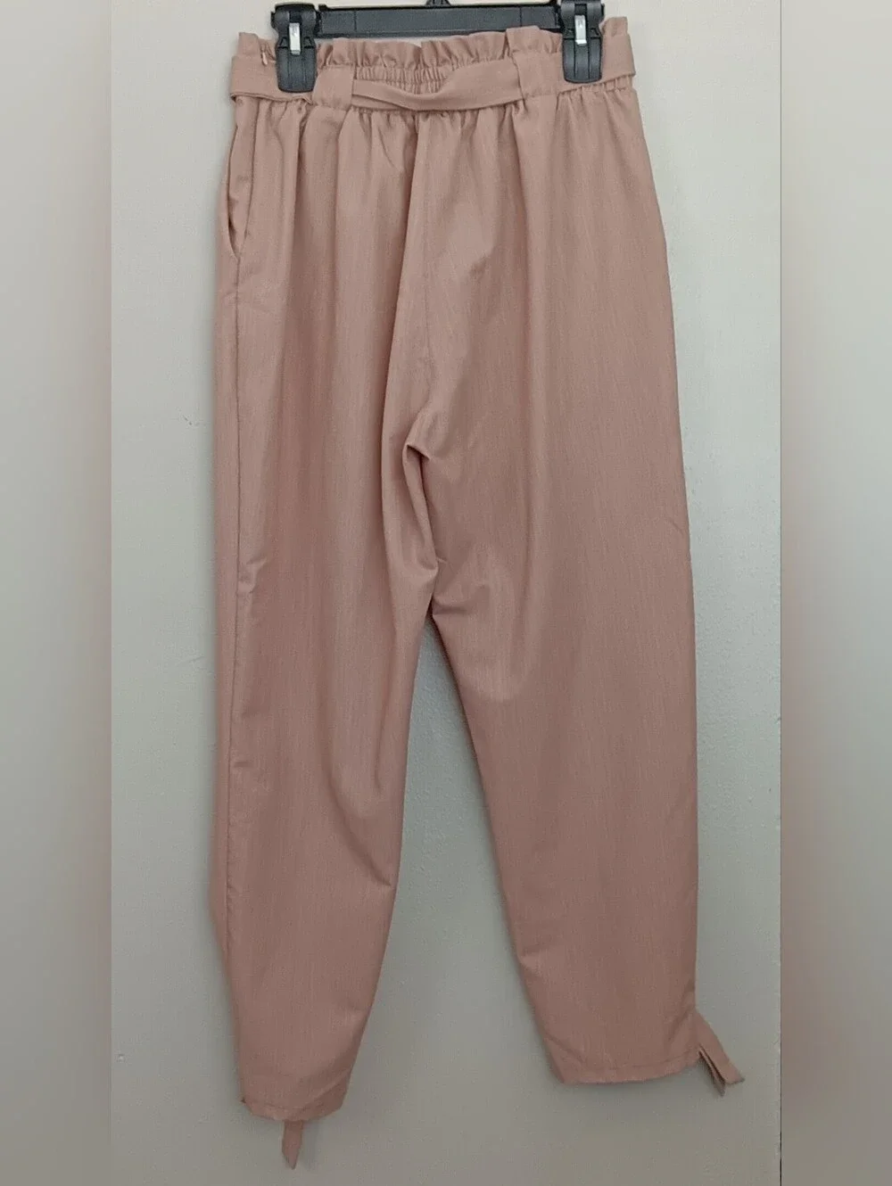 Grace Karin Beige Paperbag High Waist Bow Cuffs Side Zipper Women's Pants Sz L